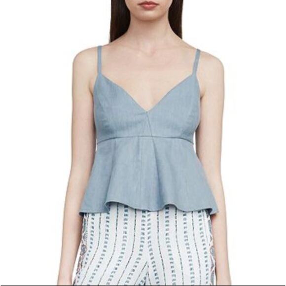 BCBGMAXAZRIA Meaghan Sleeveless V-Neck Ruffle Crop Top Size XXS Preppy Casual - Picture 1 of 5